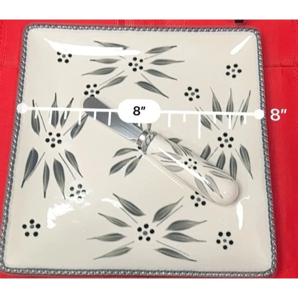 Temp-tations by Tara Old World Gray Square Platter & Matching Spader Knife Set